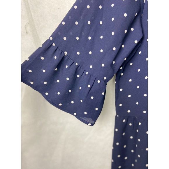 S. OLIVER BLACK LABEL Women's  Blue Polka Dot  Riffle Blouse Top Shirt Size 10 - Picture 2 of 8